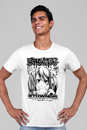 Anime Kız Beyaz Kısa Kollu Erkek T-shirt - Thumbnail