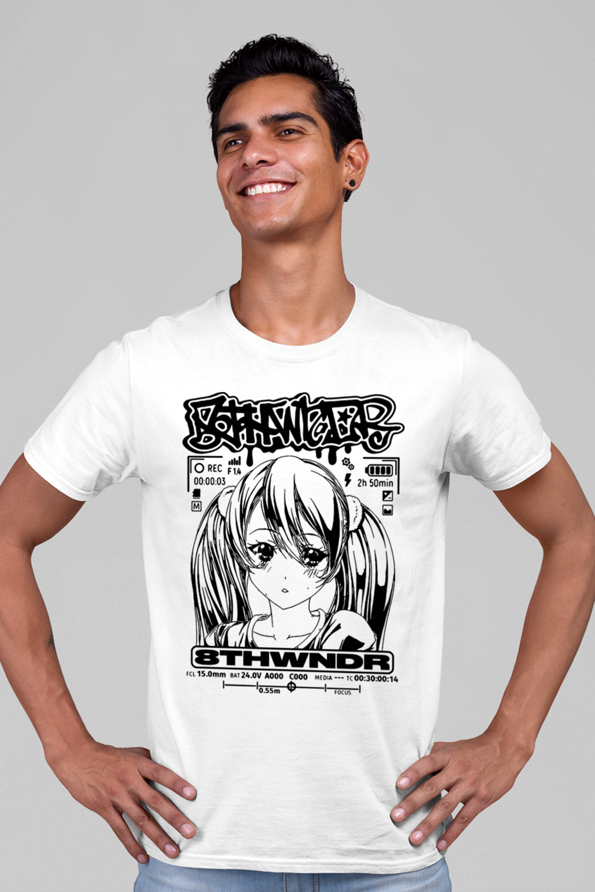 Anime Kız Beyaz Kısa Kollu Erkek T-shirt