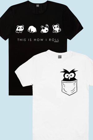 Rock & Roll - Cepte Şaşkın Kuş, Panda Taklası Çocuk Tişört 2'li Eko Paket