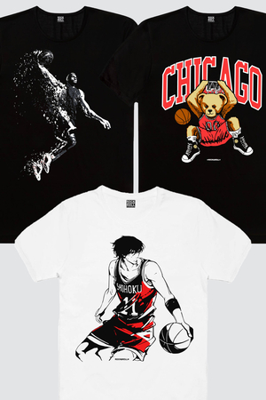 Rock & Roll - Chicago Baket, Yakışıklı Basketçi, Pro Smaç Erkek 3'lü Eko Paket T-shirt