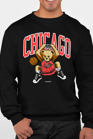  - Chicago Basket Siyah Bisiklet Yaka Kalın Erkek Sweatshirt