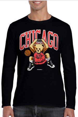 Chicago Basket Siyah Bisiklet Yaka Uzun Kollu Penye Erkek T-shirt - Thumbnail