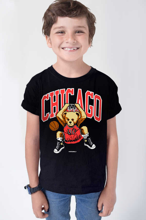 Chicago Basket Siyah Kısa Kollu Çocuk T-shirt - Thumbnail