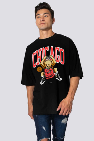 Chicago Basket Siyah Oversize Kısa Kollu Erkek T-shirt - Thumbnail