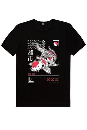 Japon Balığı Siyah Kısa Kollu Erkek T-shirt - Thumbnail