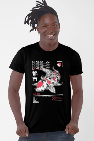 Rock & Roll - Japon Balığı Siyah Kısa Kollu Erkek T-shirt