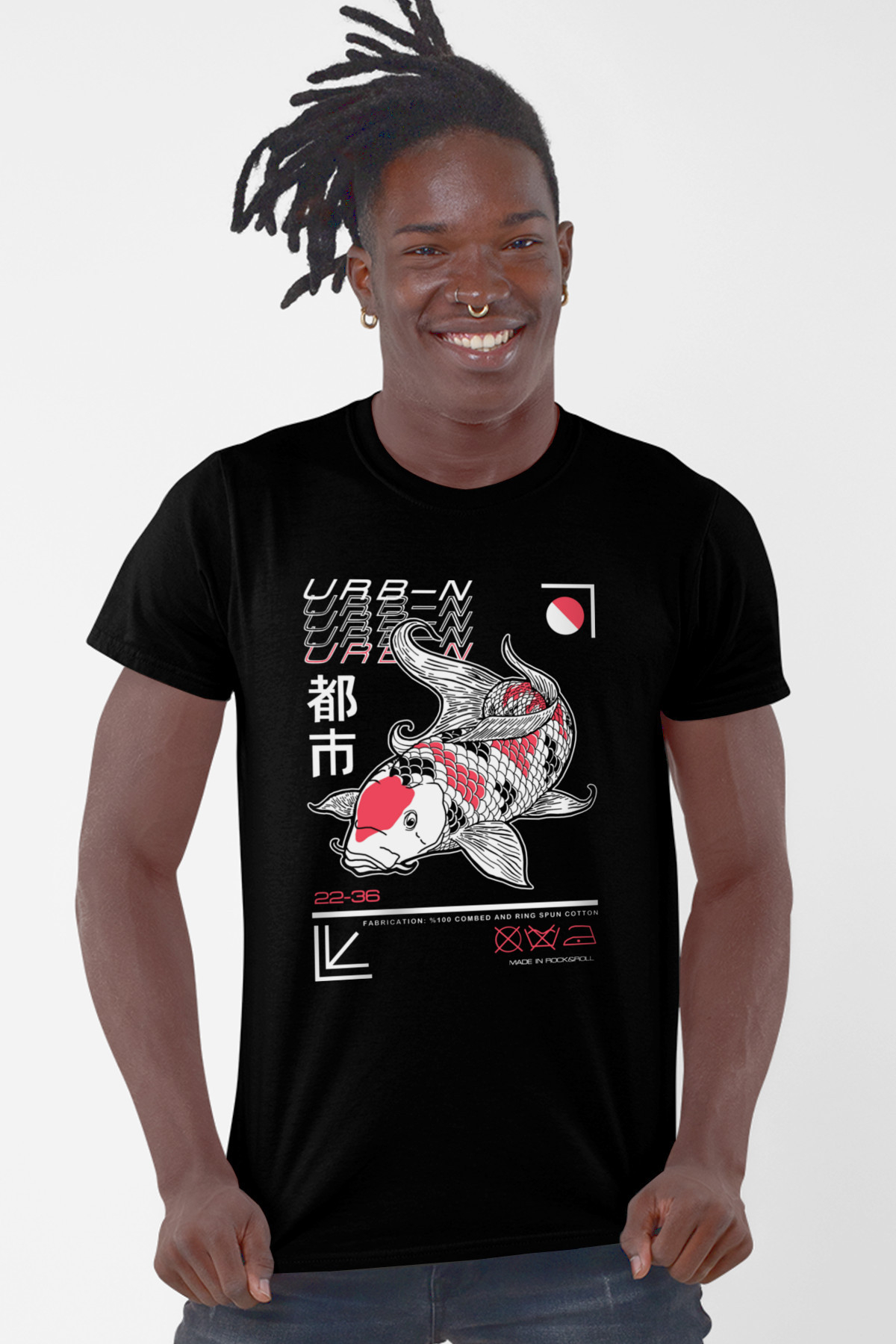 Japon Balığı Siyah Kısa Kollu Erkek T-shirt