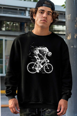 Daha Hızlı Siyah Bisiklet Yaka Kalın Erkek Sweatshirt - Thumbnail