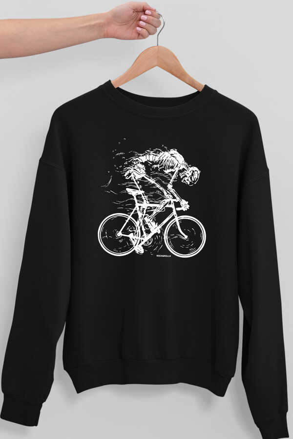 Daha Hızlı Siyah Bisiklet Yaka Kalın Erkek Sweatshirt