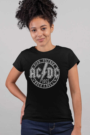 Dairede ACDC Kısa Kollu Siyah Kadın T-shirt - Thumbnail