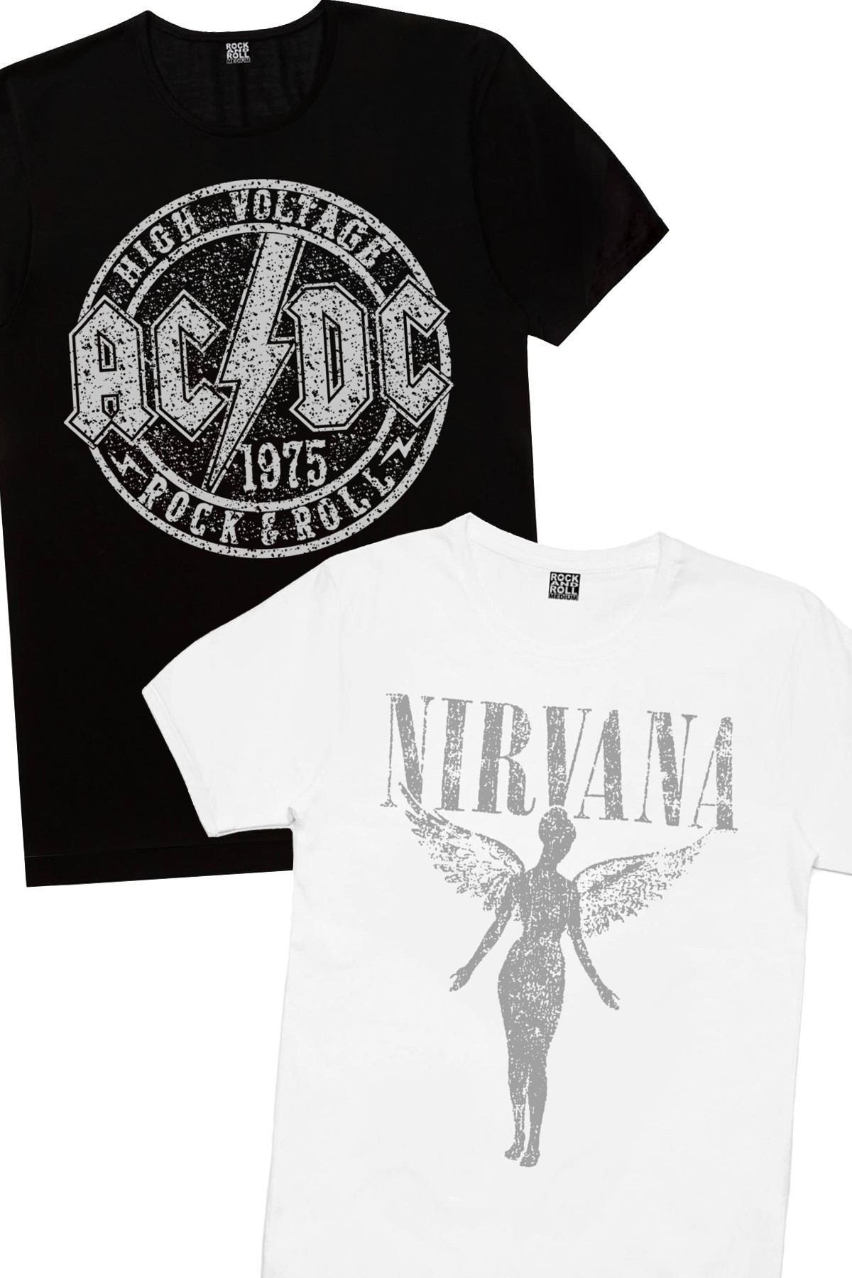 Dairede ACDC Siyah, Melek Nirvana Beyaz Kadın 2'li Eko Paket T-shirt