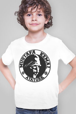 Dairede Atatürk Beyaz Kısa Kollu Erkek Çocuk T-shirt - Thumbnail
