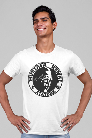 Dairede Atatürk Beyaz Kısa Kollu Erkek T-shirt - Thumbnail