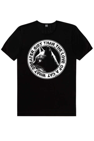 Dairede Kedi Kafası Kısa Kollu Siyah Erkek T-shirt - Thumbnail