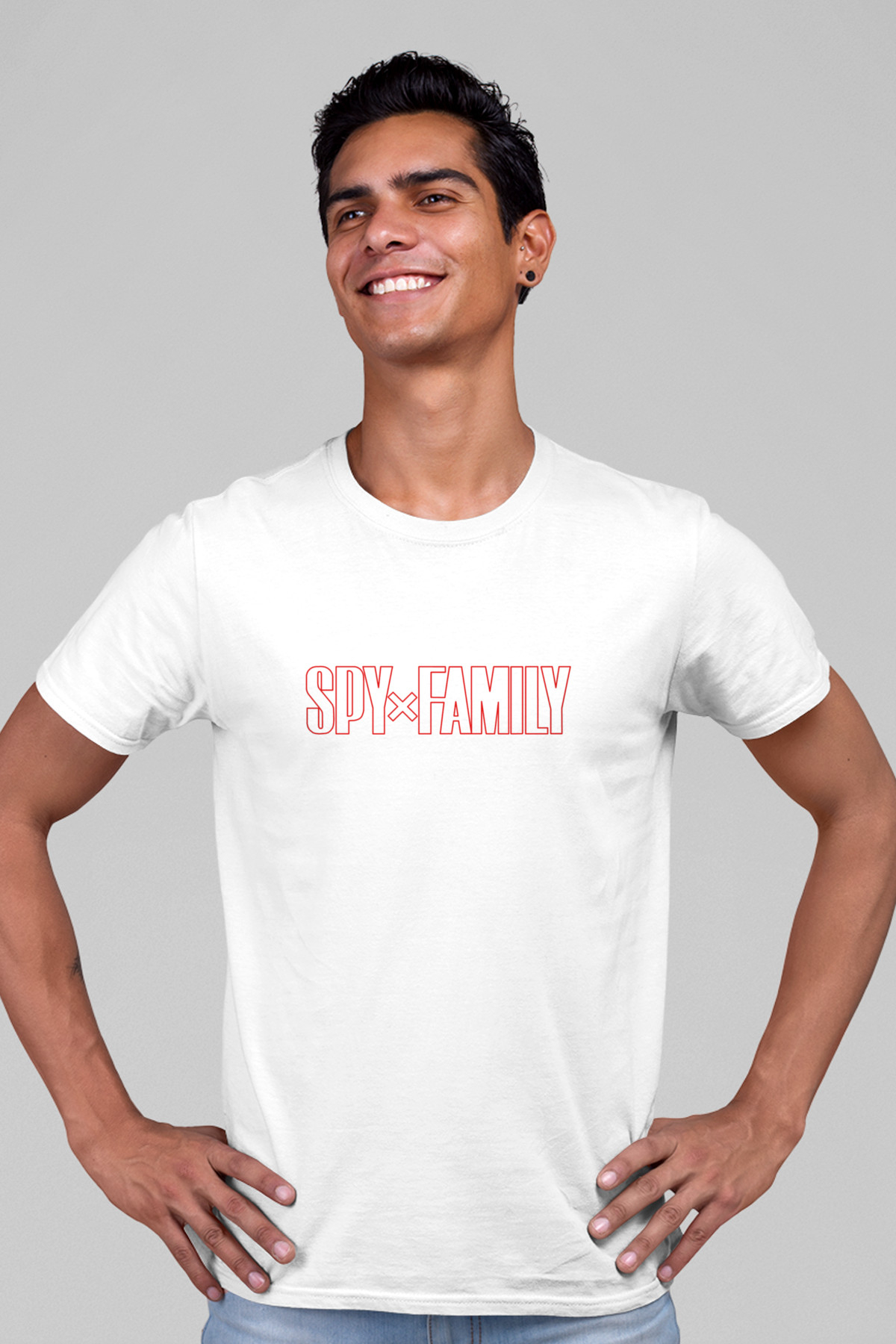 Gizemli Casus Ön ve Arka Baskılı Beyaz Kısa Kollu Erkek T-shirt