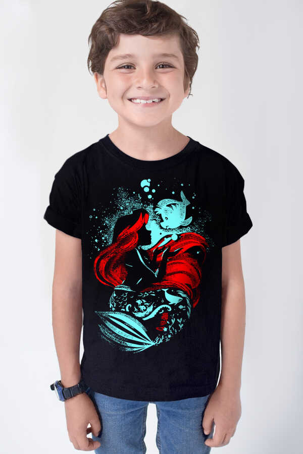 Deniz Kızı Siyah Kısa Kollu Çocuk T-shirt