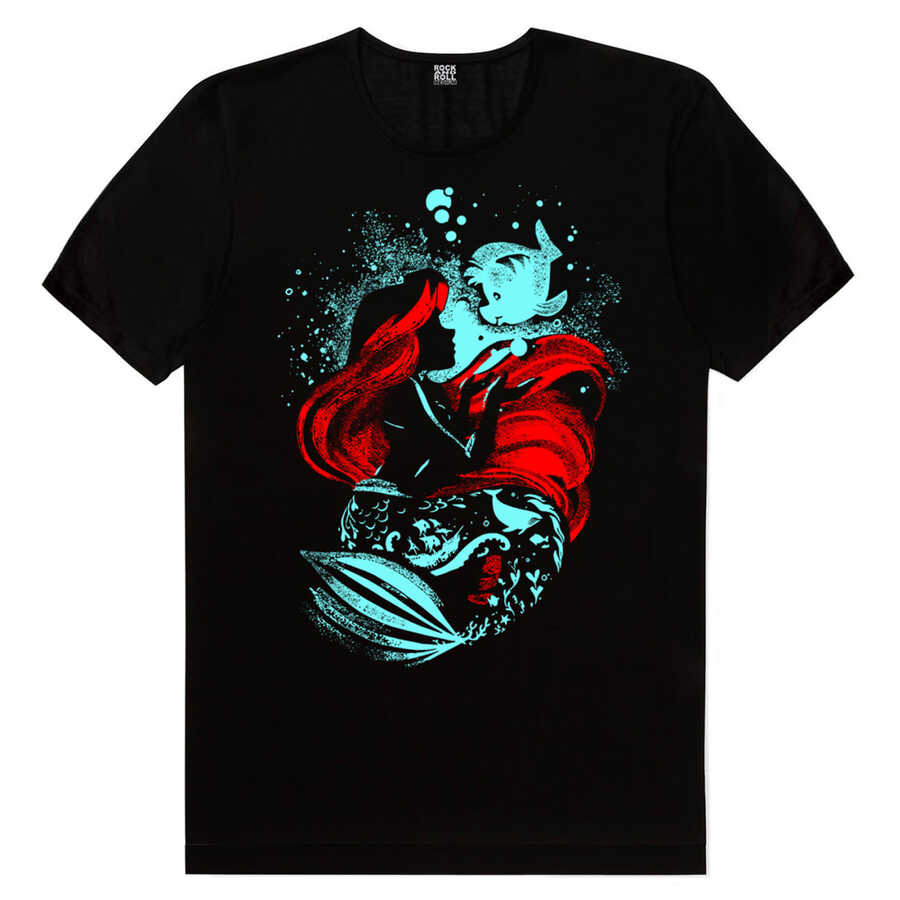 Deniz Kızı Siyah Kısa Kollu Erkek T-shirt