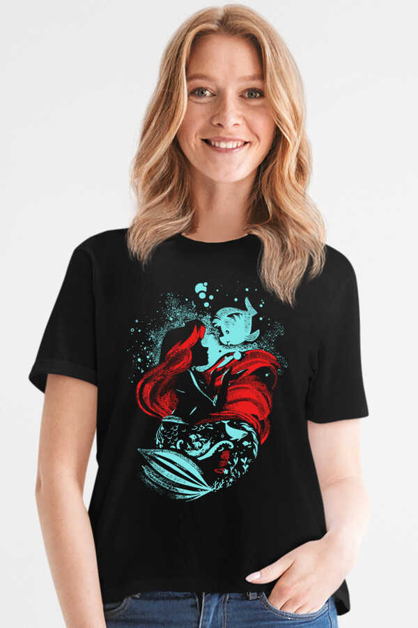 Deniz Kızı Siyah Kısa Kollu Kadın T-shirt