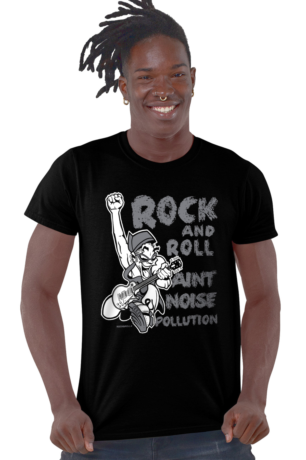 Gürültülü Rock Siyah Kısa Kollu Erkek T-shirt