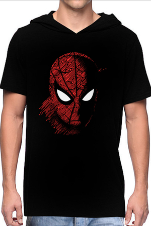  - Dijital Örümcek Siyah Kapşonlu Kısa Kollu Erkek T-shirt