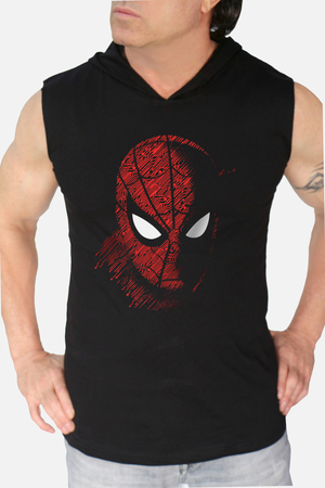  - Dijital Örümcek Siyah Kapşonlu | Kolsuz Erkek Atlet T-shirt
