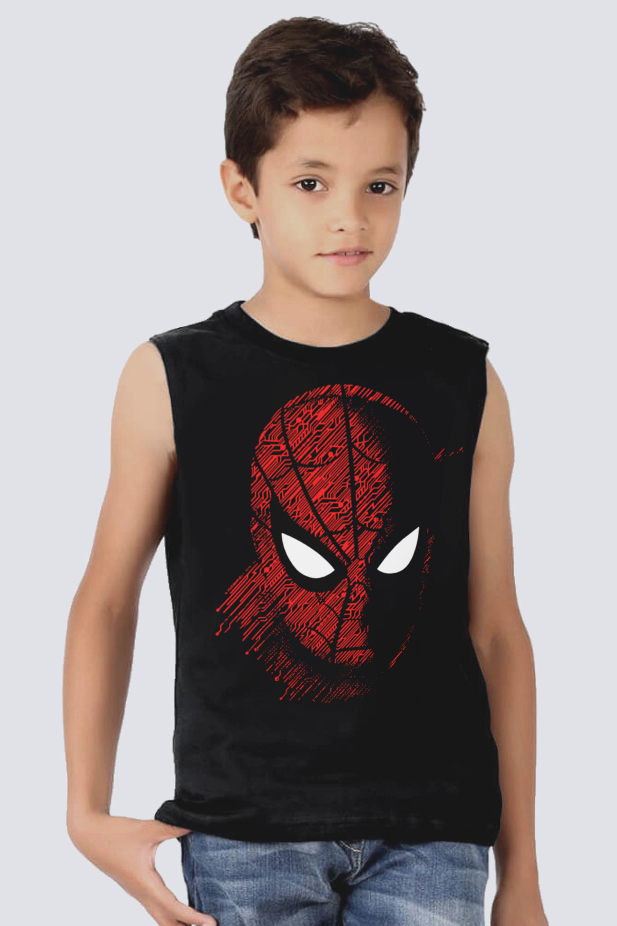 Dijital Örümcek Siyah Kesik Kol | Kolsuz Çocuk T-shirt | Atlet