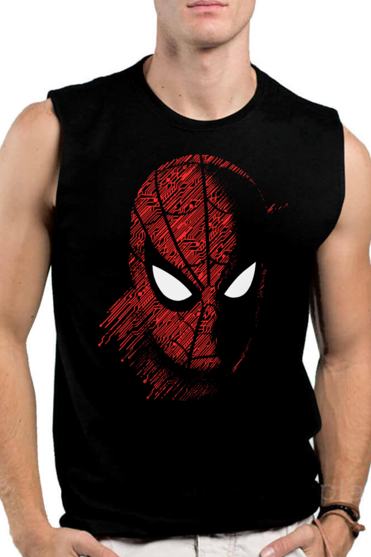 Dijital Örümcek Siyah Kesik Kol | Kolsuz Erkek T-shirt | Atlet