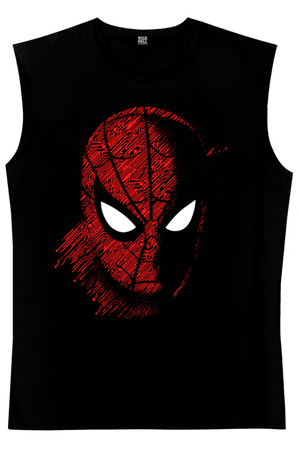 Dijital Örümcek Siyah Kesik Kol | Kolsuz Erkek T-shirt | Atlet - Thumbnail