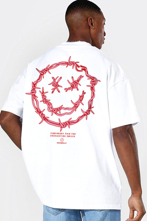 Matriks Kurukafa Beyaz Kısa Kollu Arka Baskılı Oversize Erkek T-shirt - Thumbnail