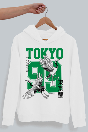 Tokyo 99 Beyaz Kapüşonlu Erkek Sweatshirt - Thumbnail