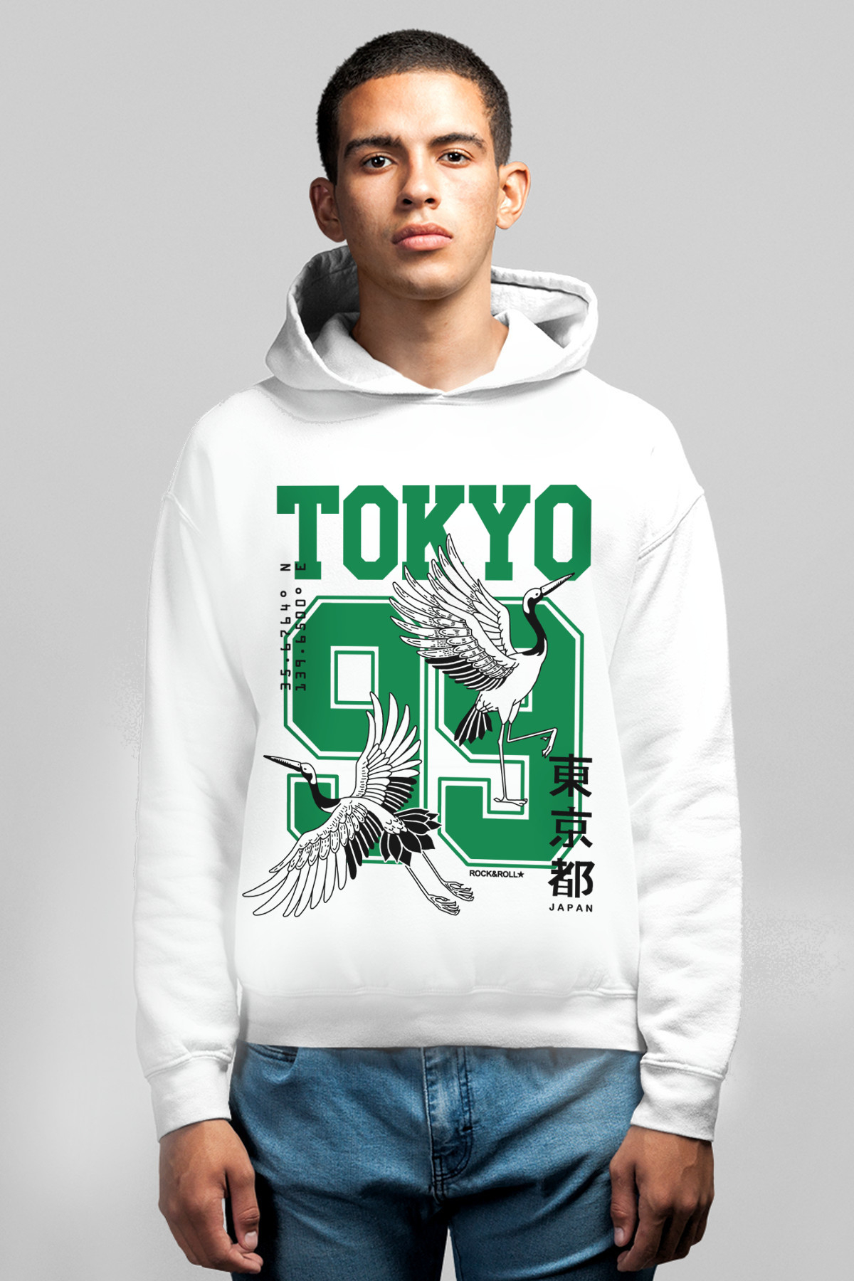 Tokyo 99 Beyaz Kapüşonlu Erkek Sweatshirt