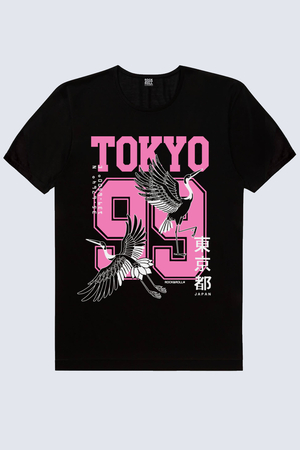 Tokyo 99 Siyah Kısa Kollu Kadın T-shirt - Thumbnail