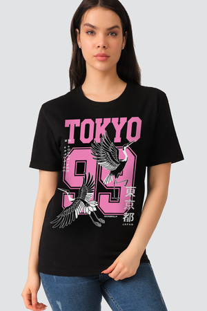Tokyo 99 Siyah Kısa Kollu Kadın T-shirt - Thumbnail