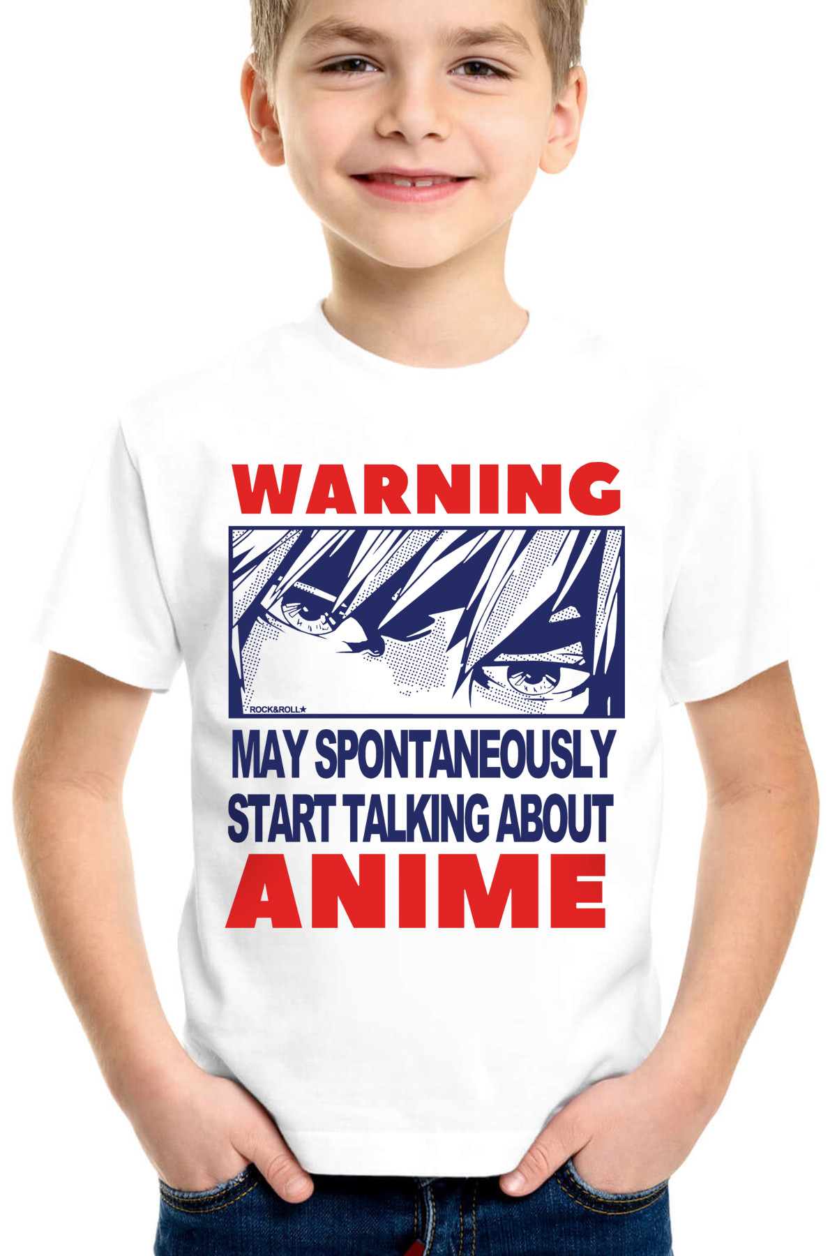 Dikkat Anime Kısa Kollu Beyaz Çocuk Tişört