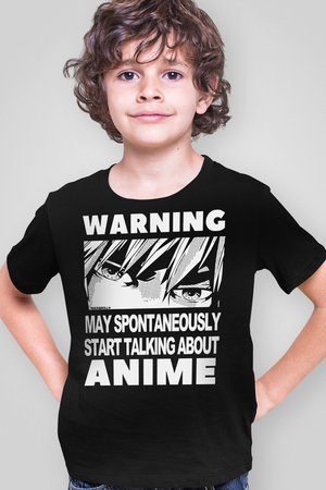  - Dikkat Anime Kısa Kollu Siyah Çocuk Tişört