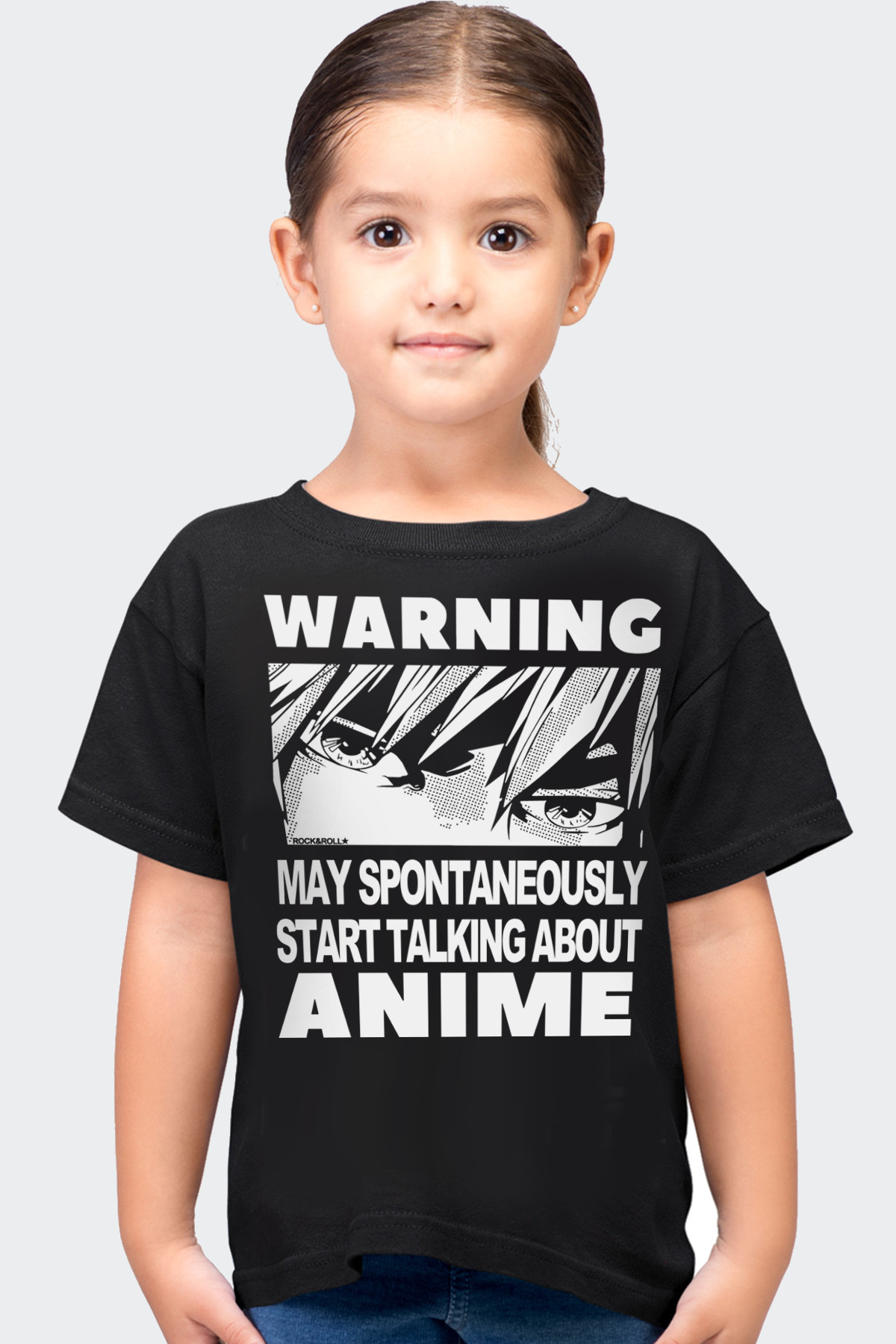 Dikkat Anime Kısa Kollu Siyah Çocuk Tişört
