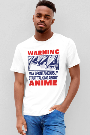  - Dikkat Anime Beyaz Kısa Kollu Erkek T-shirt