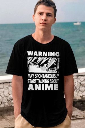  - Dikkat Anime Siyah Kısa Kollu Erkek T-shirt