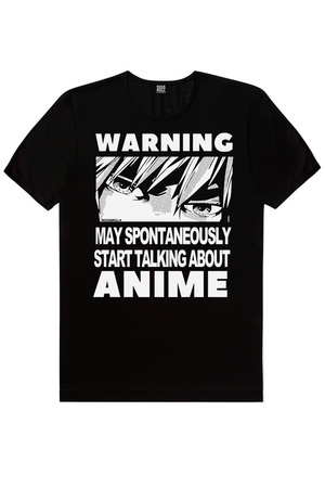 Dikkat Anime Siyah Kısa Kollu Erkek T-shirt - Thumbnail