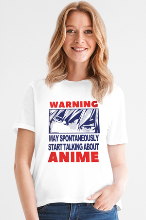  - Dikkat Anime Beyaz Kısa Kollu Kadın T-shirt