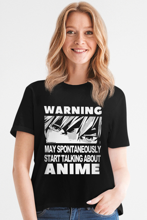  - Dikkat Anime Siyah Kısa Kollu Kadın T-shirt
