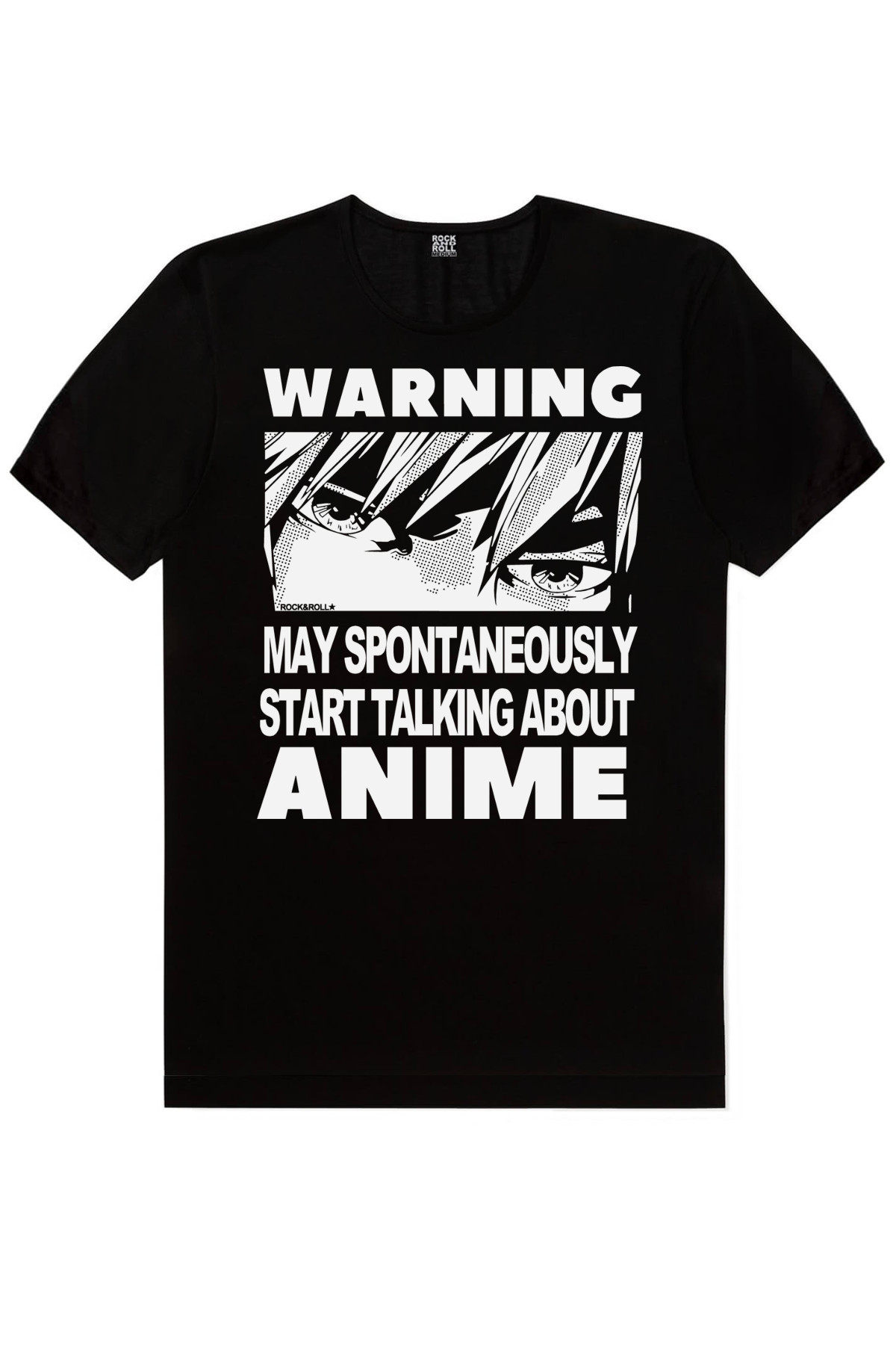Dikkat Anime Siyah Kısa Kollu Kadın T-shirt