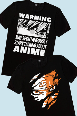 Rock & Roll - Dikkat Anime Siyah, Sert Naruto Çocuk Tişört 2'li Eko Paket