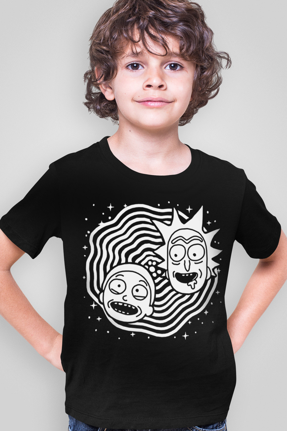 Dönen Kafalar Siyah Kısa Kollu Erkek Çocuk T-shirt