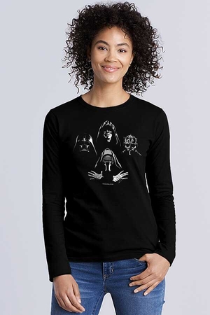  - Dört Kafa Yıldız Savaşçıları Siyah Bisiklet Yaka Uzun Kollu Penye Kadın T-shirt