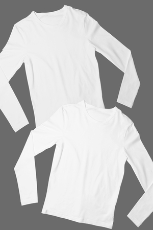 Düz, Baskısız Beyaz Uzun Kollu Kadın T-shirt 2'li Eko Paket - Thumbnail