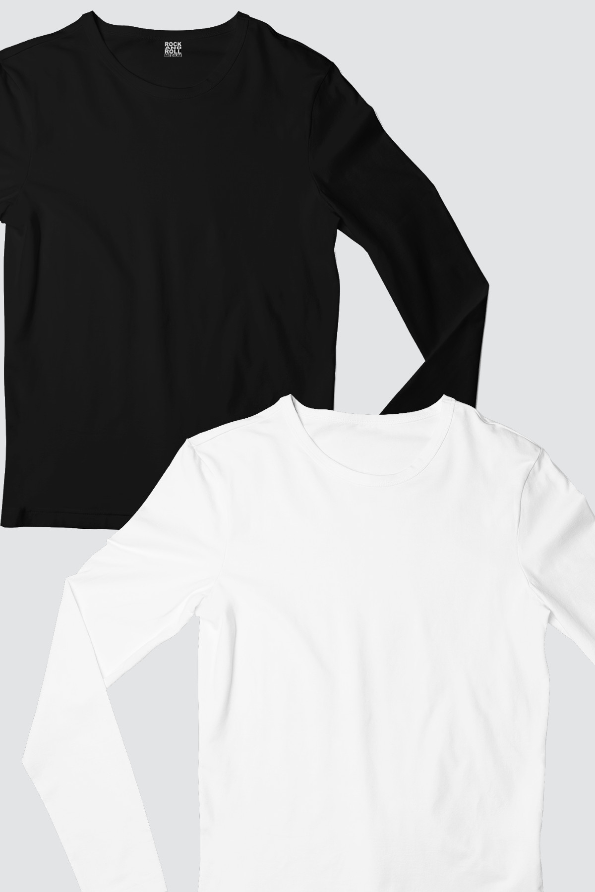 Düz, Baskısız 1 Siyah, 1 Beyaz, Uzun Kollu Kadın 2'li Eko Paket T-shirt