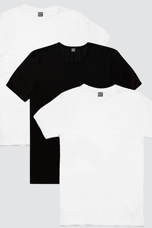 Rock & Roll - Düz, Baskısız 2 Beyaz, 1 Siyah Kadın 3'lü Eko Paket T-shirt