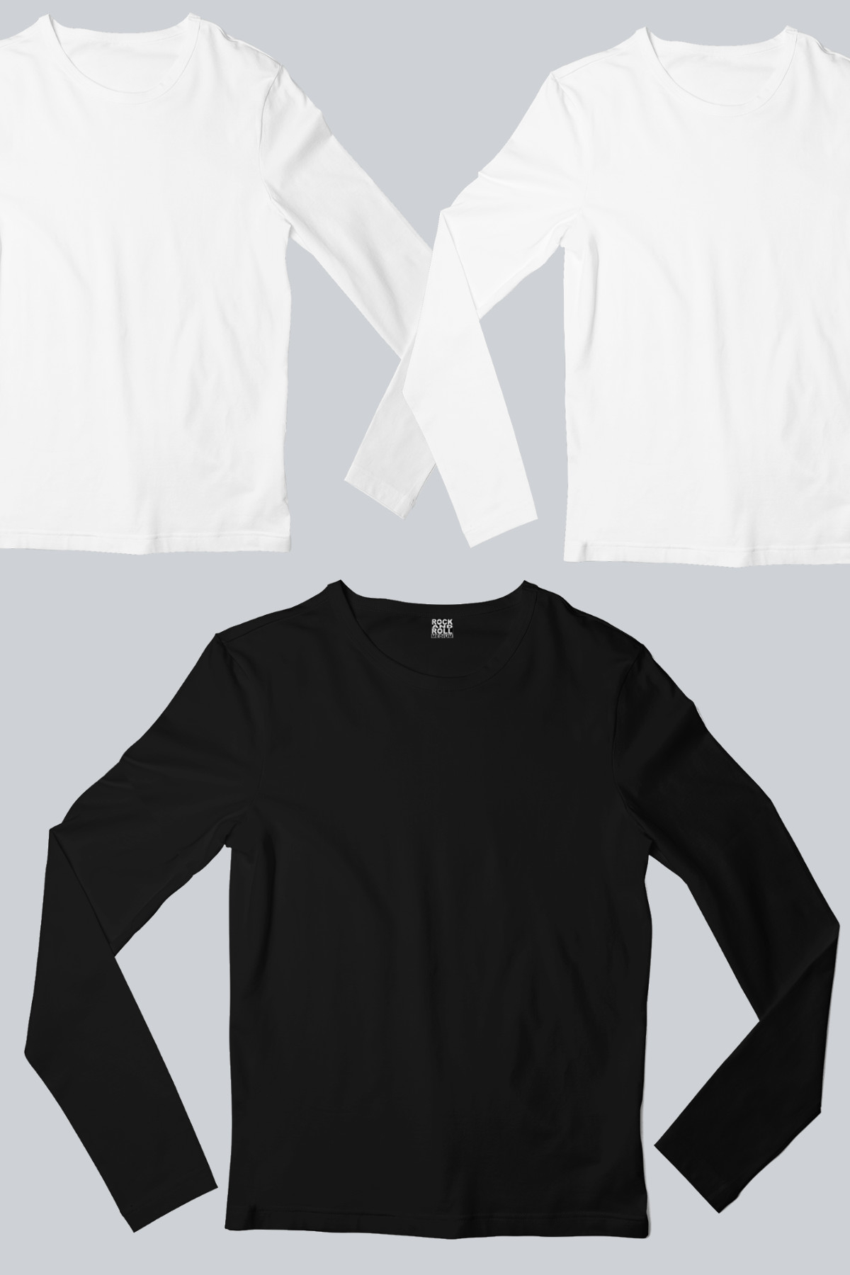 Düz, Baskısız 2 Beyaz, 1 Siyah Uzun Kollu T-shirt Kadın 3'lü Eko Paket