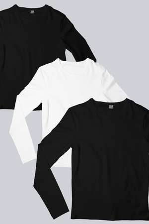 Rock & Roll - Düz, Baskısız 2 Siyah, 1 Beyaz Uzun Kollu Kadın T-shirt 3'lü Eko Paket